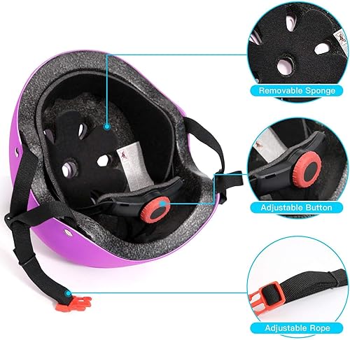Miniatura 4 de Casco ajustable para niños de 3 a 16 años, equipo de protección con coderas, rodilleras y muñequeras para multideporte, patinaje, bicicleta, 1