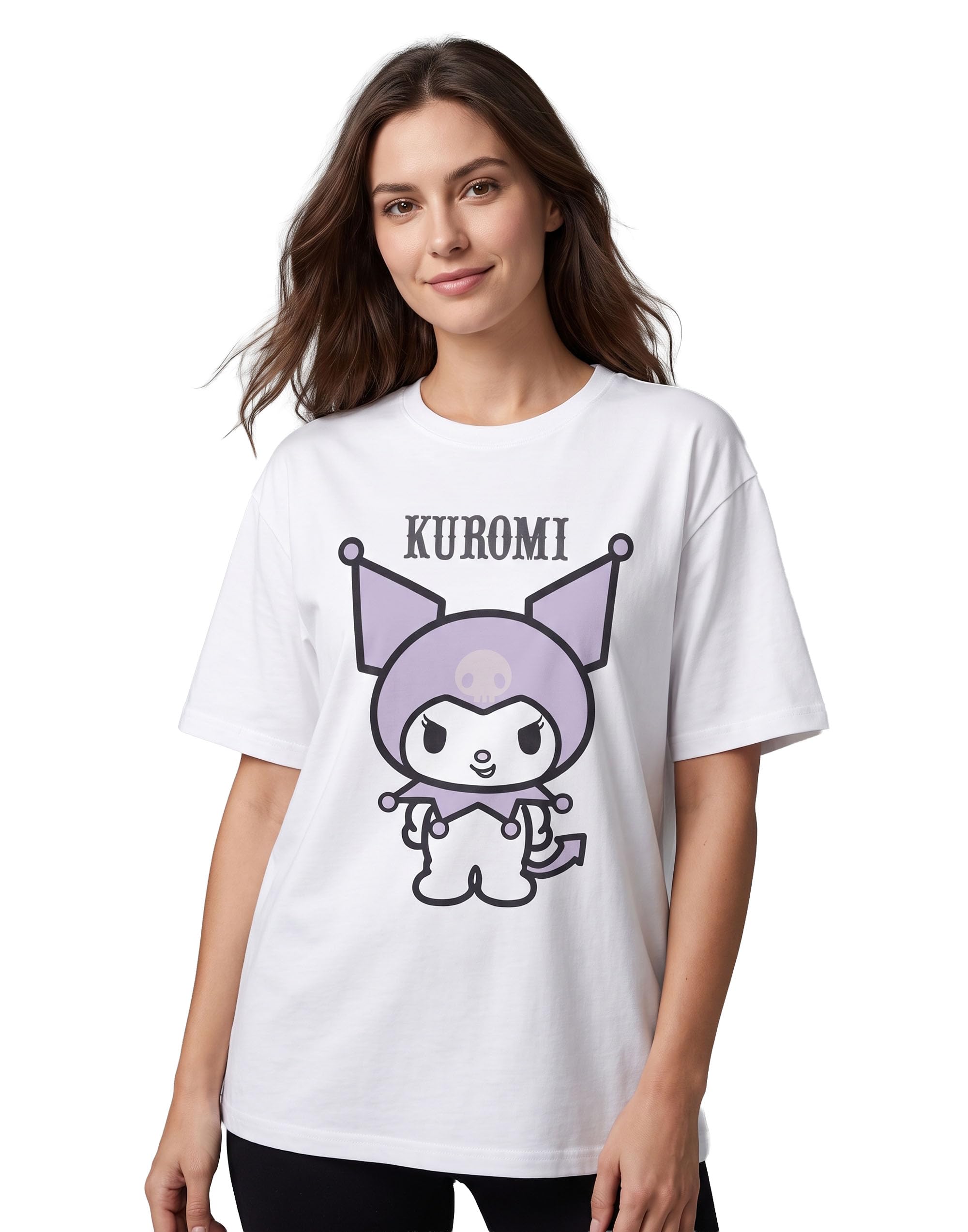 Hello Kitty & Friends Kuromi Pastel Womens White Short Sleeved T-Shirt Friends Graphic Tee | Cute Sanrio Character Top | Casual Tee for Women & Girls