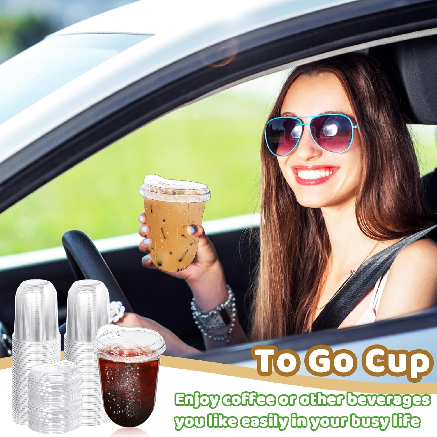 50 Pack Clear Plastic Cups with Strawless Sip Lids,16 oz Iced Coffee Cups With Lids,Disposable PET Crystal Cups,Round Bottom To Go Cup for Iced Coffee Juice Smoothie Cold Beverage - Image 4