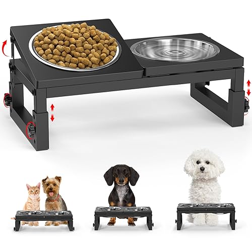 Dog Bowls Elevated Small, 3 Height(4.2" to 6") & Angle