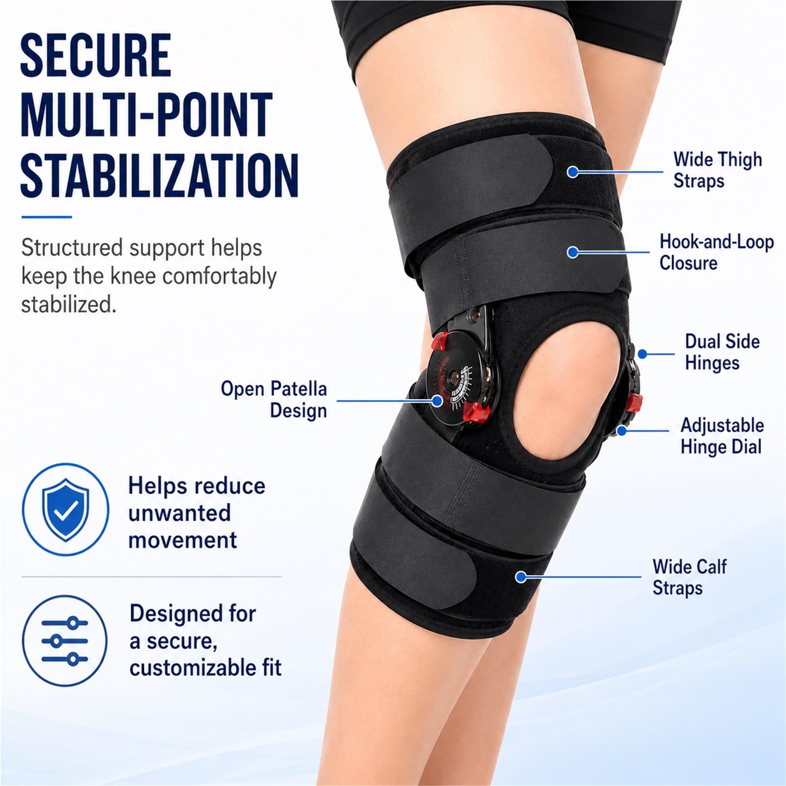 Tutore Ginocchio Ortopedico Regolabile per Legamenti Strappati e Menisco Supporto Stabilizzatore Post Operatorio Riabilitazione Protezione Articolazione Gamba(L)