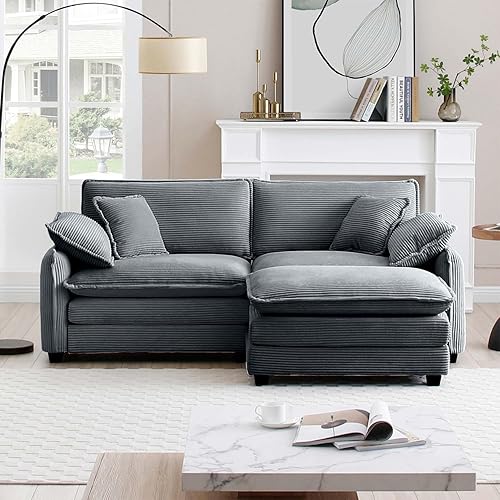 Vista 3 de Sofá Loveseat Moderno de Pana de 81", Sofás Seccionales de 2 Asientos para Sala de Estar, Sofá Seccional Modular Gris de Asiento Profundo