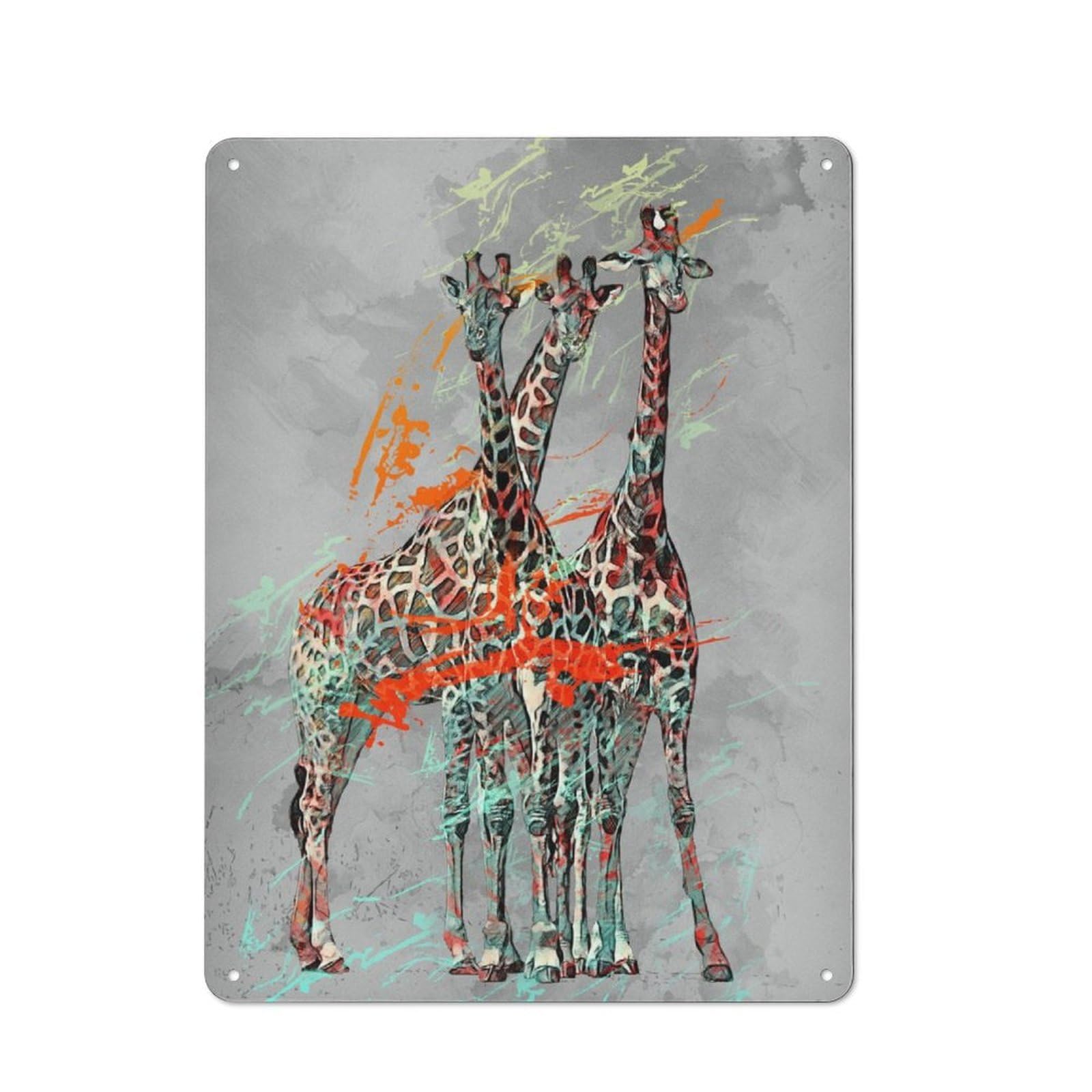 Junmoney Giraffe Colored And Blackv Rustic Metal Plaque 40X30cm For Guest Room Or Hallway, For Home Interiors, Feature Walls And Decorative Displays