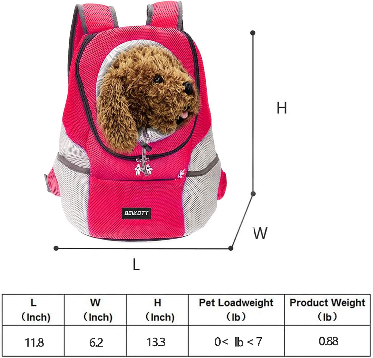 BEIKOTT Cat Backpack Carriers, Dog Cat Front Carrier Backpack for Middle Cats/Dogs/Puppy/Teddy/Bunny, Ventilate Head Out Design Pet Backpack for Travel, Hiking, Outdoor(Pink)