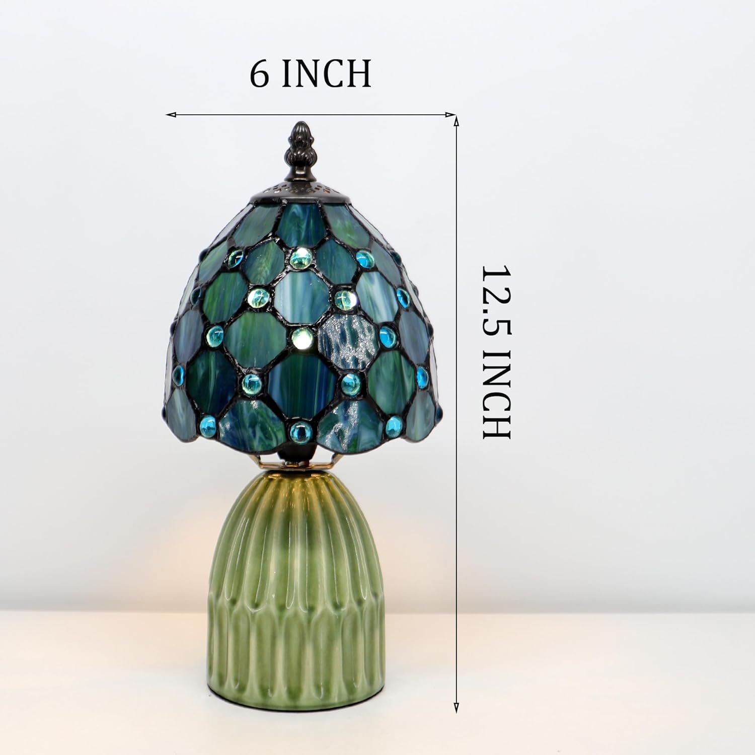 Tiffany Lamp Stained Glass Mushroom Table Lamps 6X6X12.5 Inch Sea Blue Pearl Style Small Night Light Ceramic Base Mini Accent Desk Light Suitable for Bedside Table Bedroom Children Room
