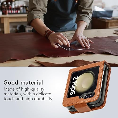 Miniatura 5 de ZZXX Funda tipo cartera para Samsung Galaxy Z Flip 5 con bloqueo RFID, ranura para tarjetas, cierre magnético, de piel, con soporte para bolígrafo