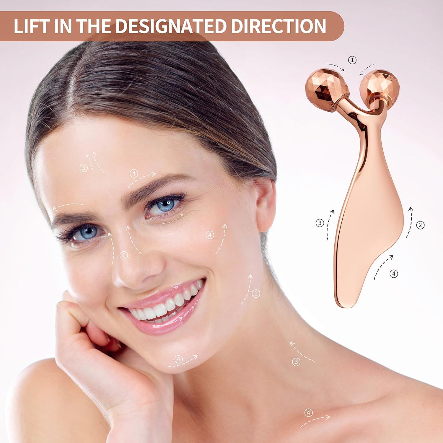 Running man Metal Facial Roller for Face and Neck, 2-in-1 Gua Sha Tool with Rolling Massager for Puffy Eyes, Lymphatic Drainage, Skin Tightening, Face Sculpting Tool for Skincare Routine