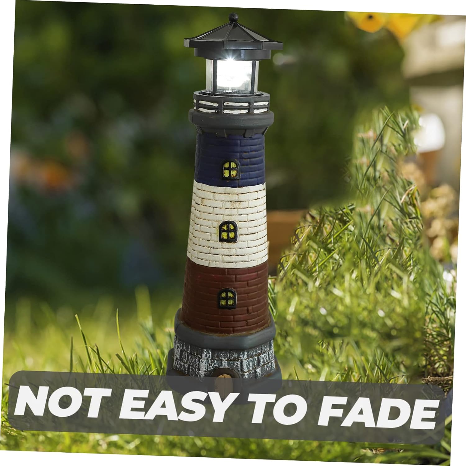 Glowing Lighthouse Statue Garden Decoration Solar-Powered Resin Craft Ornament