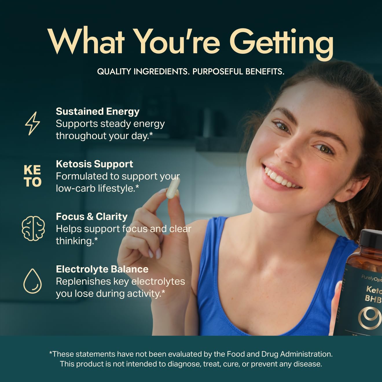Purely Optimal Keto BHB Capsules – Exogenous Ketone Pills for Ketosis Support, Sustained Energy, Focus & Metabolism – for Women & Men, 60 Capsules — Amazon image 3