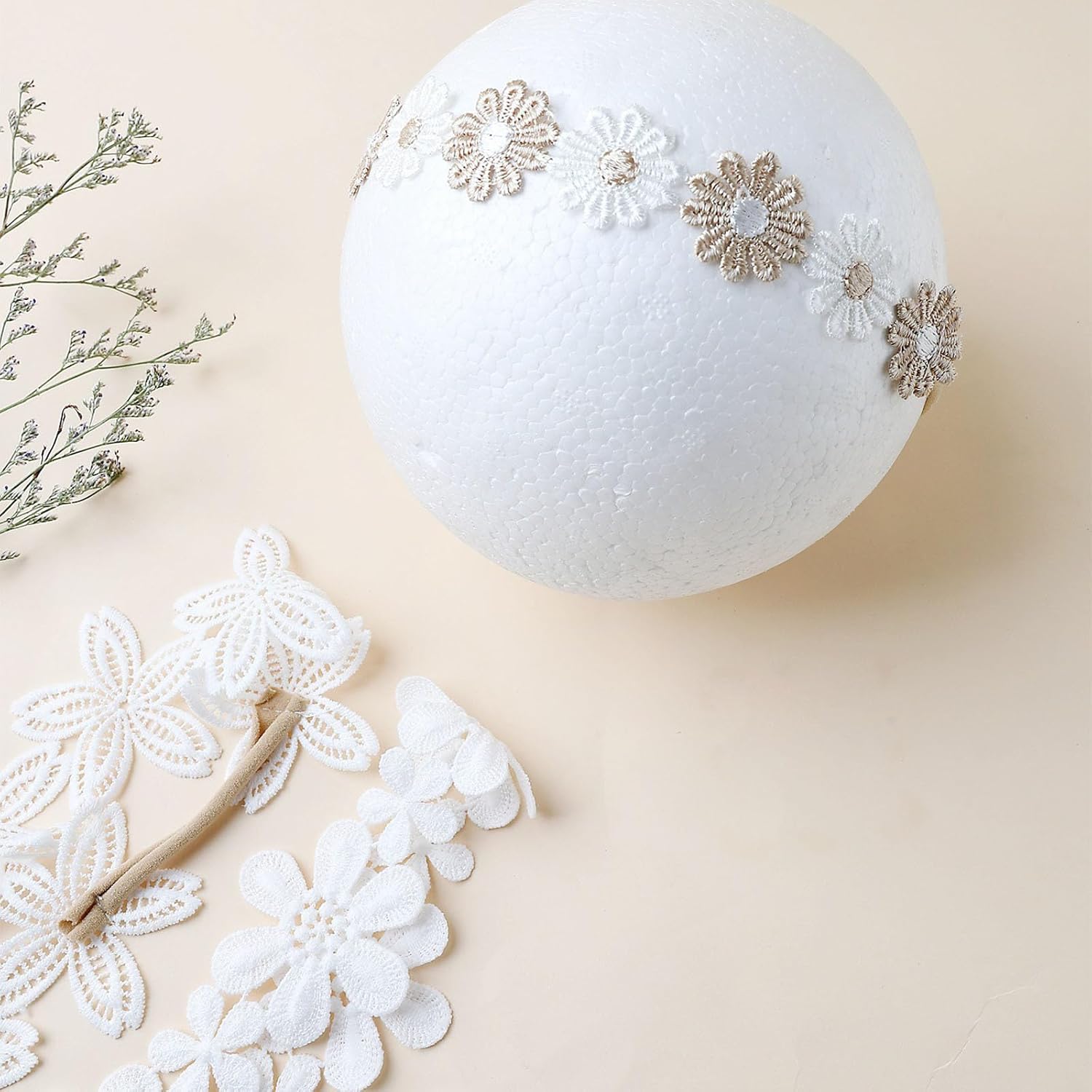 3 PCS Baby Girl Nylon Lace Headbands, Sweet White Lace Flower Elastic Hair Band, Breathable Soft Head Wrap, Floral Hair Accessory for Newborn Infant Toddler Birthday Party