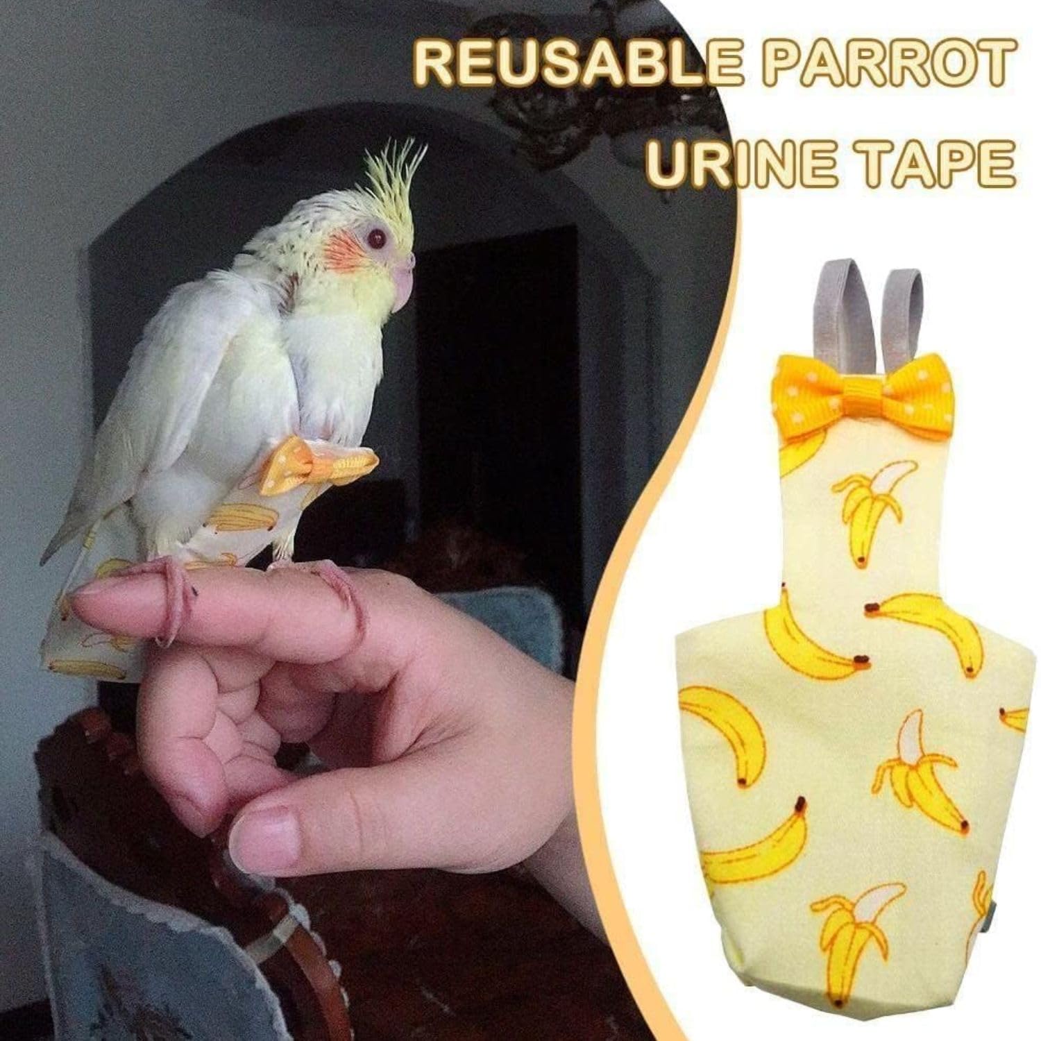 VAYINATO® 2 Pcs (Banana) Adjustable Birds Diaper for Parrot, Budgies, Sun Conures, Lories & Small Birds | Soft Breathable Fabric, Secure Fit for Flight & Ground Use | Easy-Clean Bird Hygiene 2