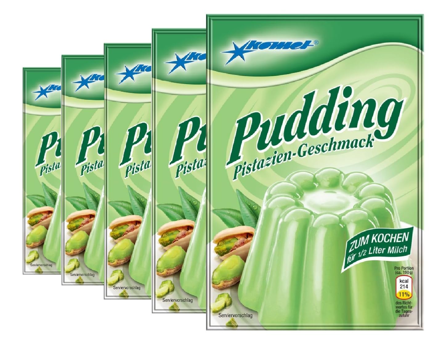 Komet Pistazien Puddingpulver 5x 40g (200g) – Cremiger Dessertklassiker – 5er Vorratspack