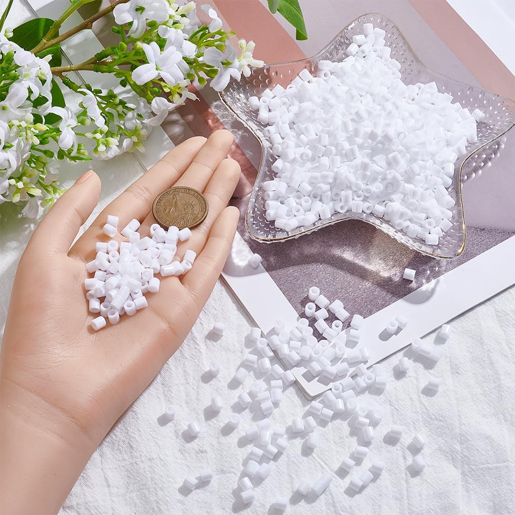 SOFPALTE 1000Pcs White Iron Beads 5mm Fuse Beads Bulk with 3mm Hole Plastic Storage Refills Melting Crafts for DIY Crafts Handmade Decoration Birthday Compatible Hama Refill Adults