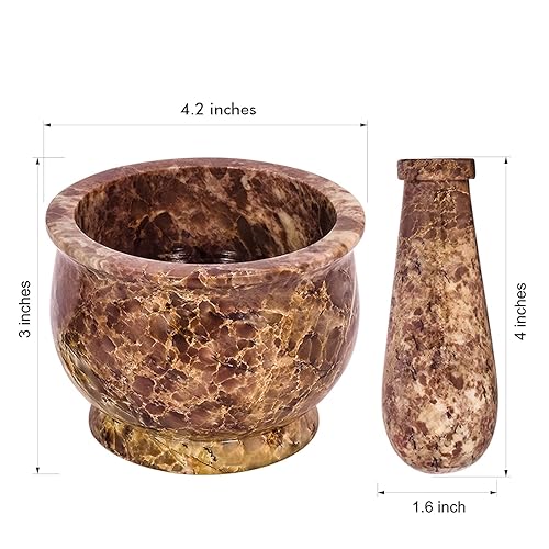 Miniatura 4 de Mortero y mortero, hecho de piedra dura pulida resistente, molinillo de piedra natural para especias, pastas, hierbas, condimentos, etc. (mezcla de