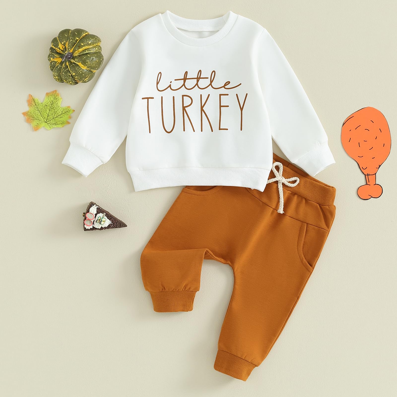 YINGISFITM Toddler Baby Boy Girl Thanksgiving Clothes Little Turkey Long Sleeve Sweatshirt + Sweatpants Fall Cute Outfits (Little Turkey, 12-18 Months)