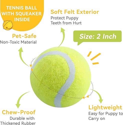 Miniatura 2 de susu & wuwu Paquete de 12 pelotas chirriantes para perros pequeños, pelotas de tenis pequeñas de 2 pulgadas, juguete interactivo para perros, no