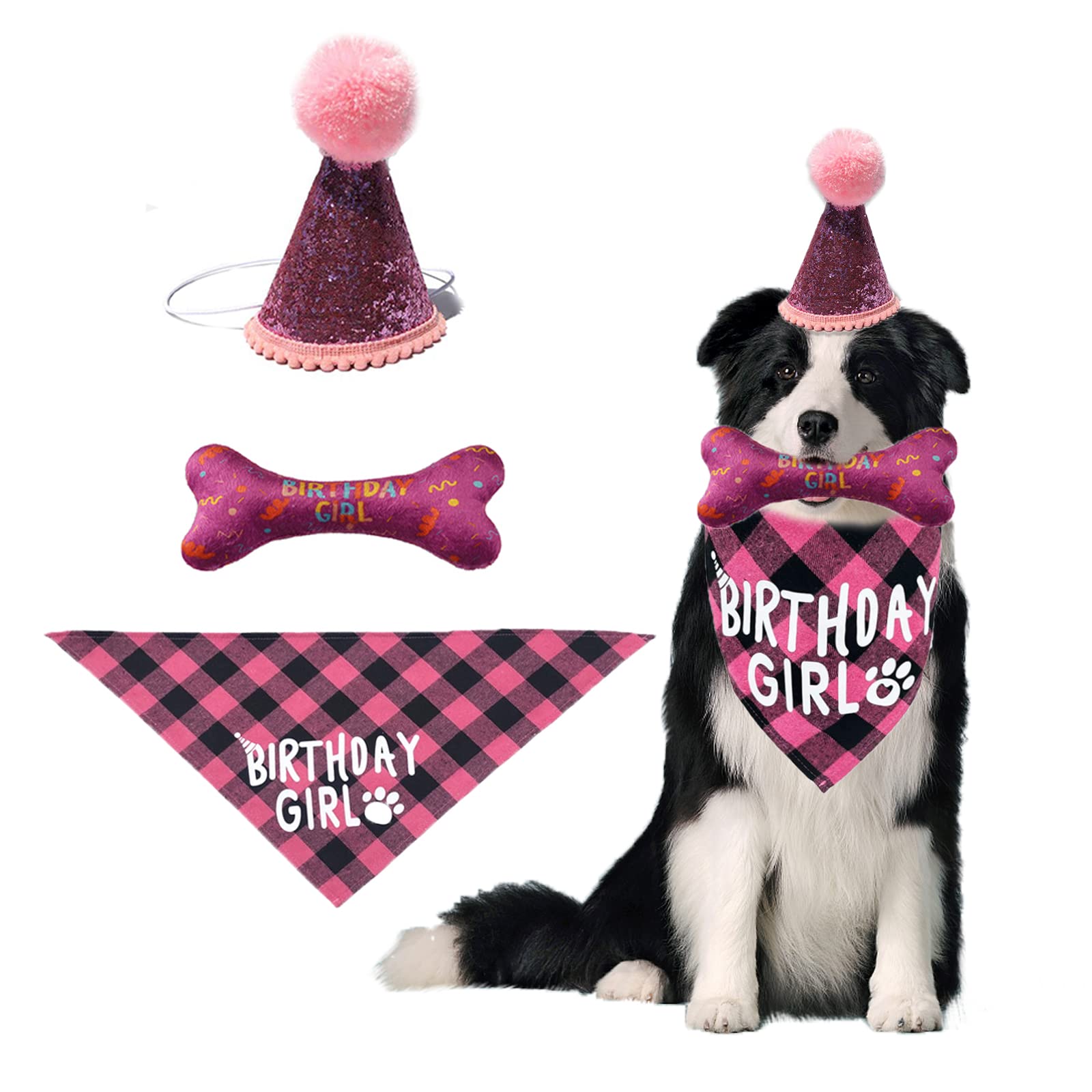 Bandana D'anniversaire Pour Chien Rose Réversible - Tissu Polyester, Taille 65x44,7 Cm, Message Fête - 5