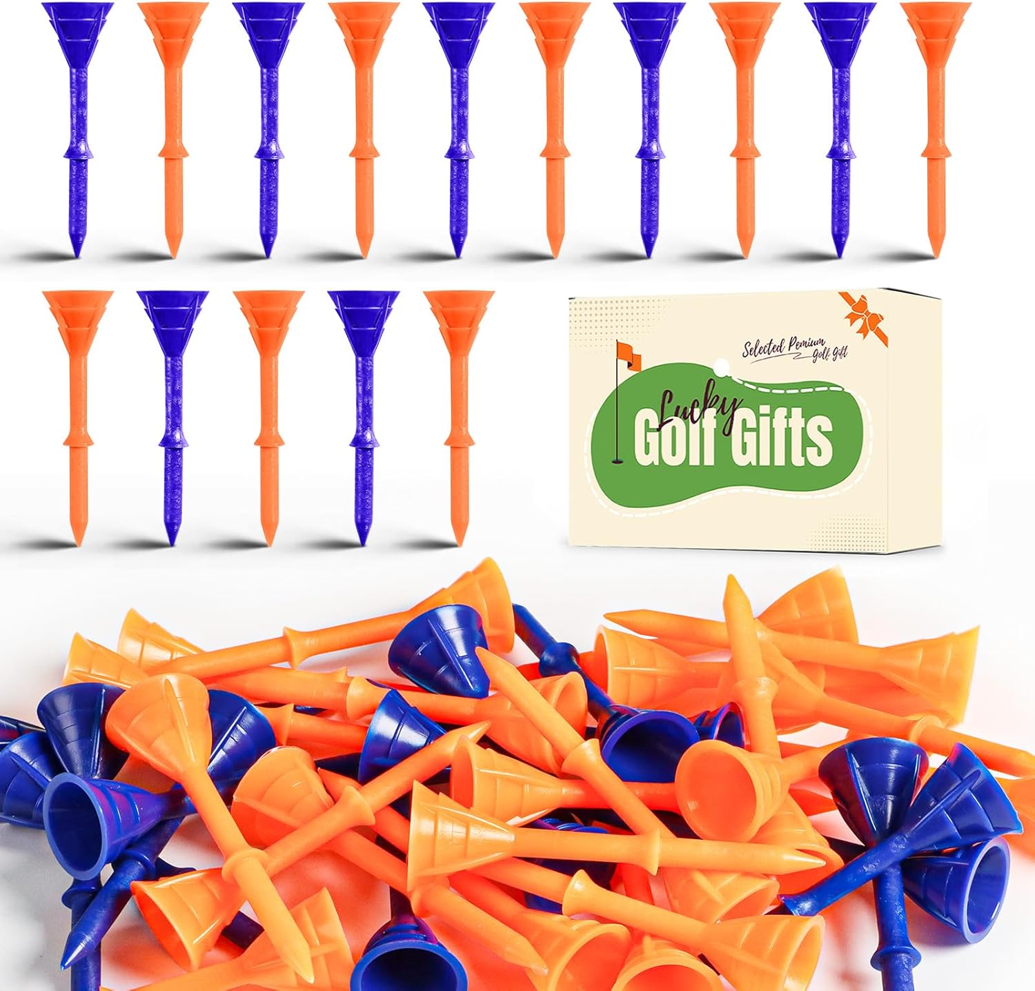 FINGER TEN Unbreakable Golf Tees Plastic 3 1/4 inch Value 50/100 Pack, Low Friction & Low Ball Spin Long Tees to Improve Distance & Accuracy, Durable Tees with Assorted Colors to Practice