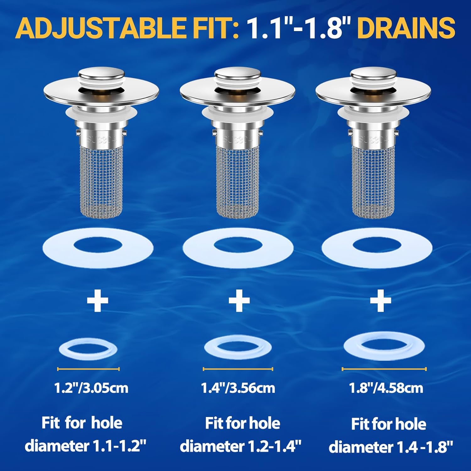 2PCS Bathroom Sink Stopper Strainer, Pop-Up Bathroom Sink Drain Strainer with Removable Stainless Steel Hair Catcher Basket, Universal Fit for US Bathroom Sinks, Bathtubs, Showers & Floor Drains - Image 7