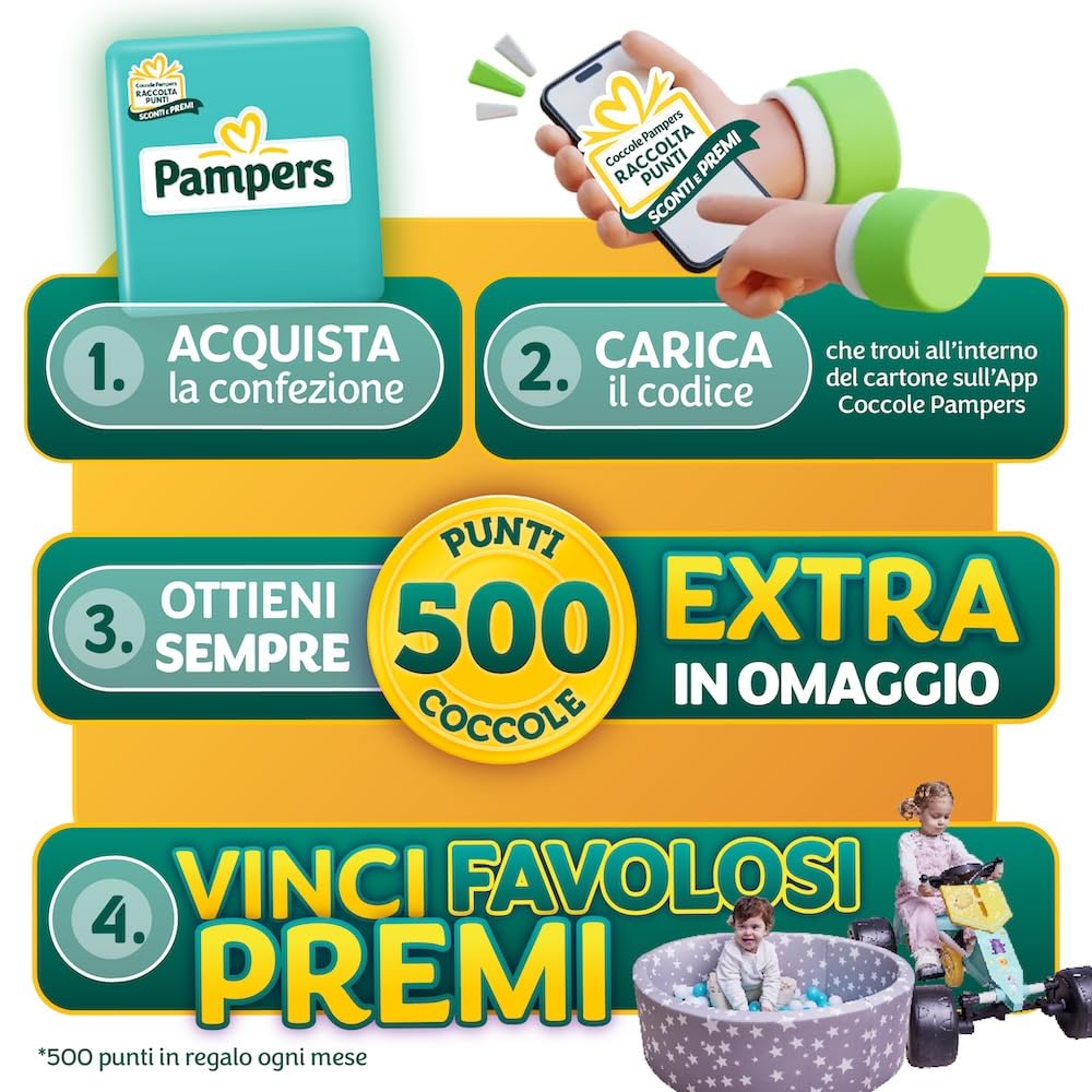 Pampers Baby Dry Midi, Taglia 3 (4-9 kg), Formato Scorta, Barriere Anti-Fuoriuscite, Più Asciutto Fino a 12h, Linguette Rinforzate e Avvolgenti, 180 Pannolini Neonato + 500 Punti Omaggio