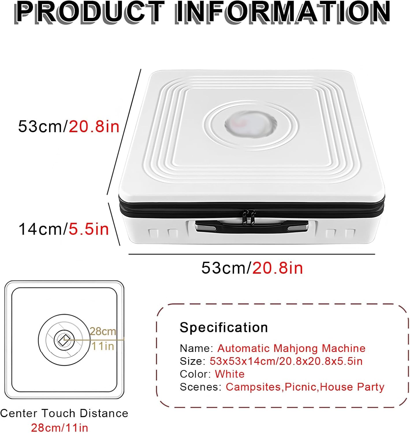 Travel Automatic Mahjong Machine Outdoor Game & Card Tables with Accessory for Picnics Trips Gatherings House Party(White)