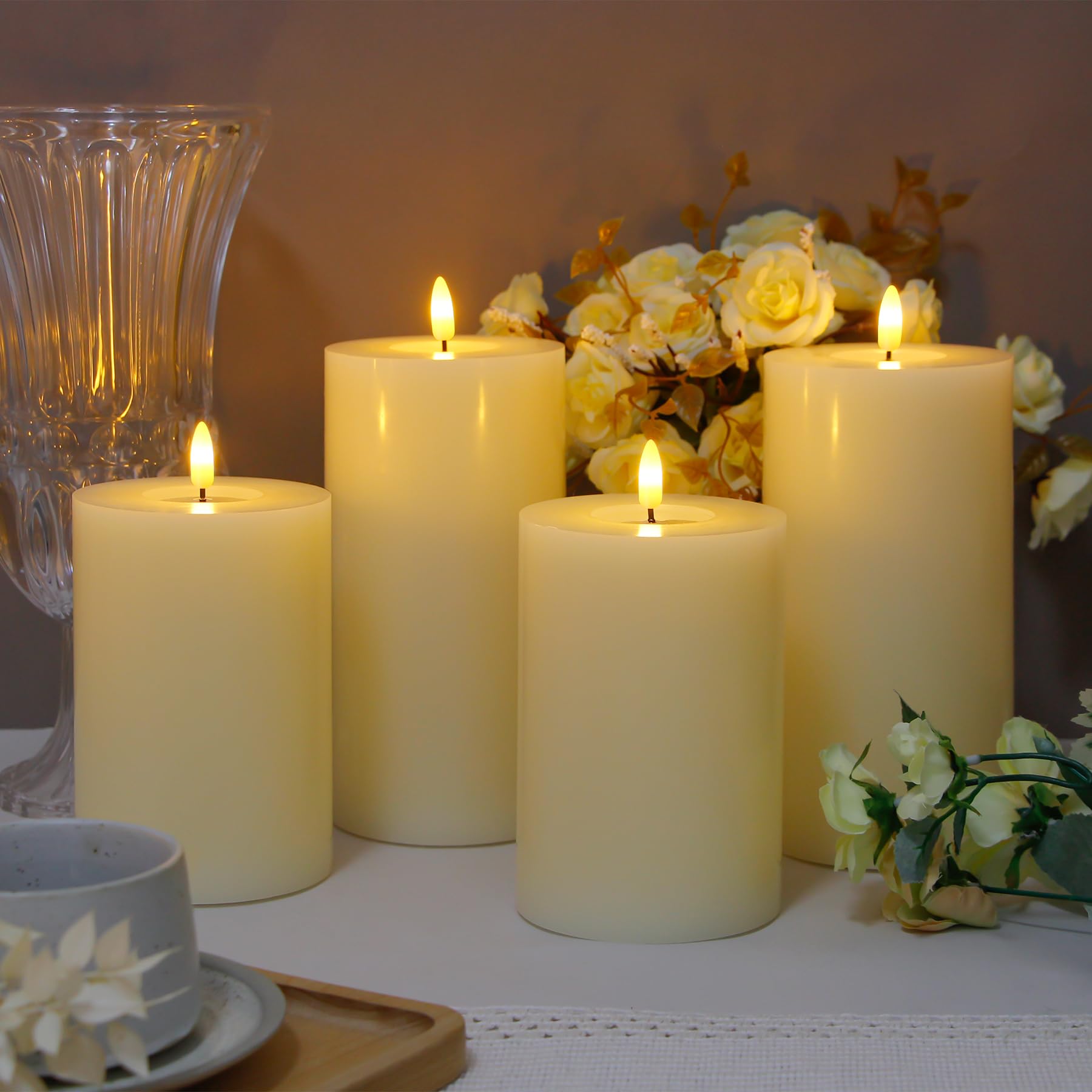 Velas LED parpadeantes sin llama 10cm x 20cm cera real marfil mando a distancia aceite de cera pack de 2 temporizador pilas pilar falso luz cálida decoración hogar banquete ceremonia