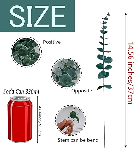 Miniatura 2 de 24 tallos de eucalipto artificiales de 14.56 pulgadas, hojas de eucalipto, decoración de eucalipto, ramas de vegetación sintética, flores falsas