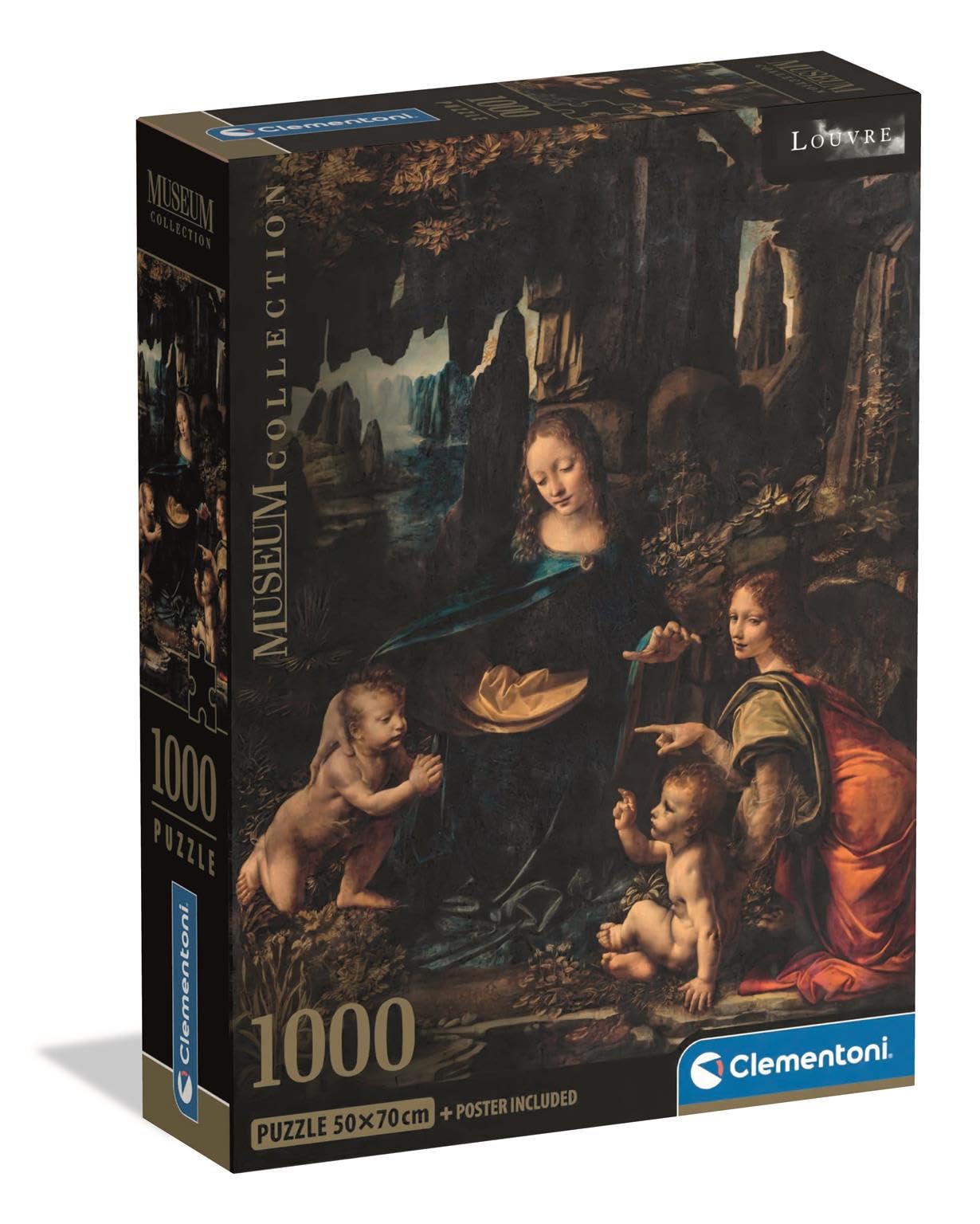Clementoni Jigsaw Puzzle 1000 pieces Museum Collection Virgin Rocks Leonardo, Puzzle for Adults 14-99 Years, Compact box, Made in Italy, 39976