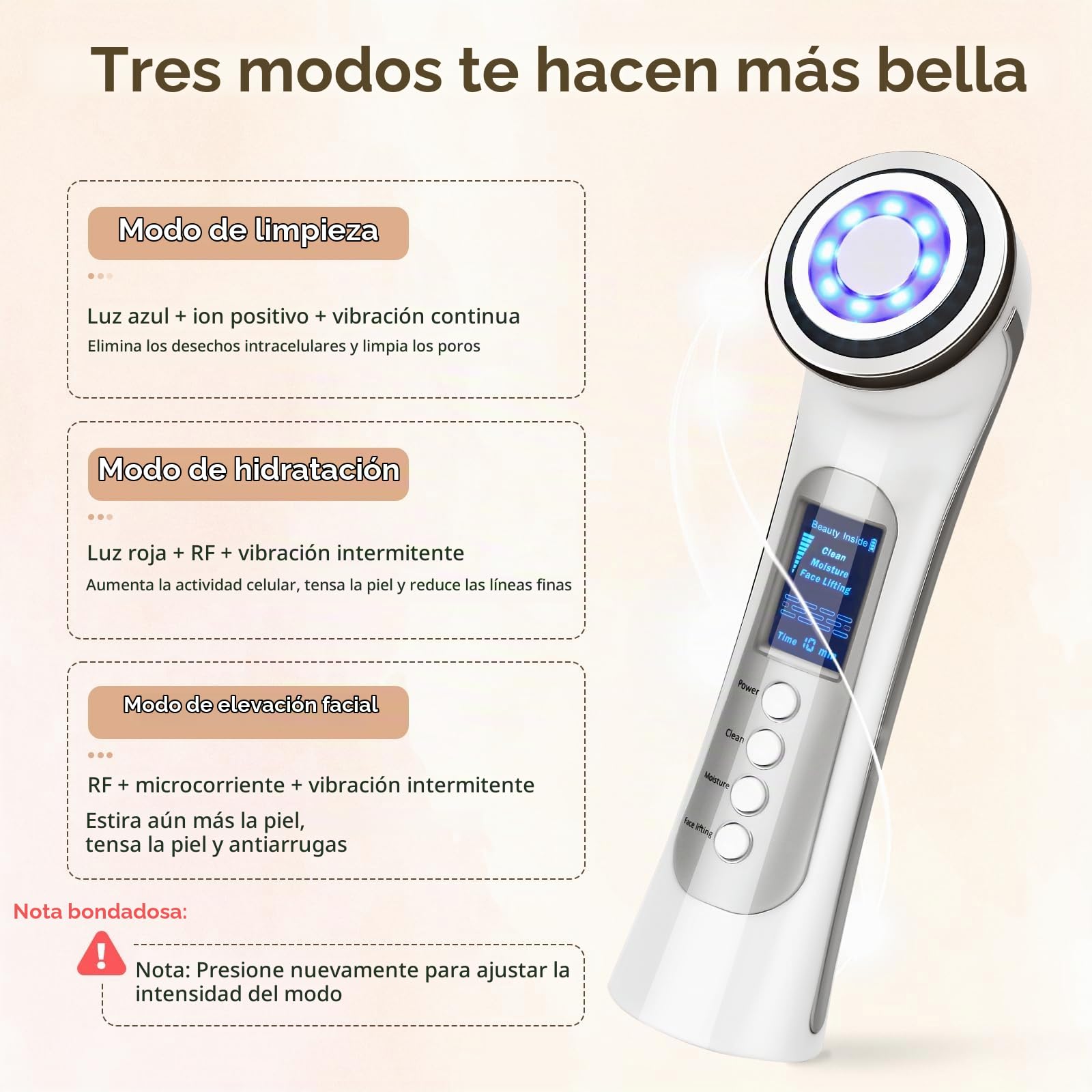 CARER BEAUTY Dispositivo de belleza facial por radiofrecuencia - Masajeador facial antienvejecimiento 5 en 1 utilizado para reafirmar la piel y antienvejecimiento