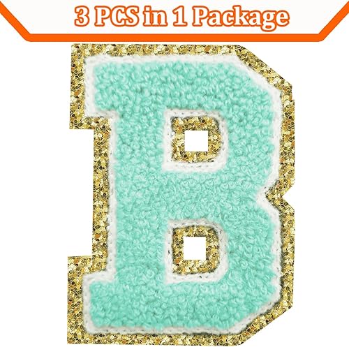 Miniatura 75 de Parches de letras termo-adhesivas de felpilla para chaquetas, parches de letras universitarias con brillantina para planchar en la letra azul A