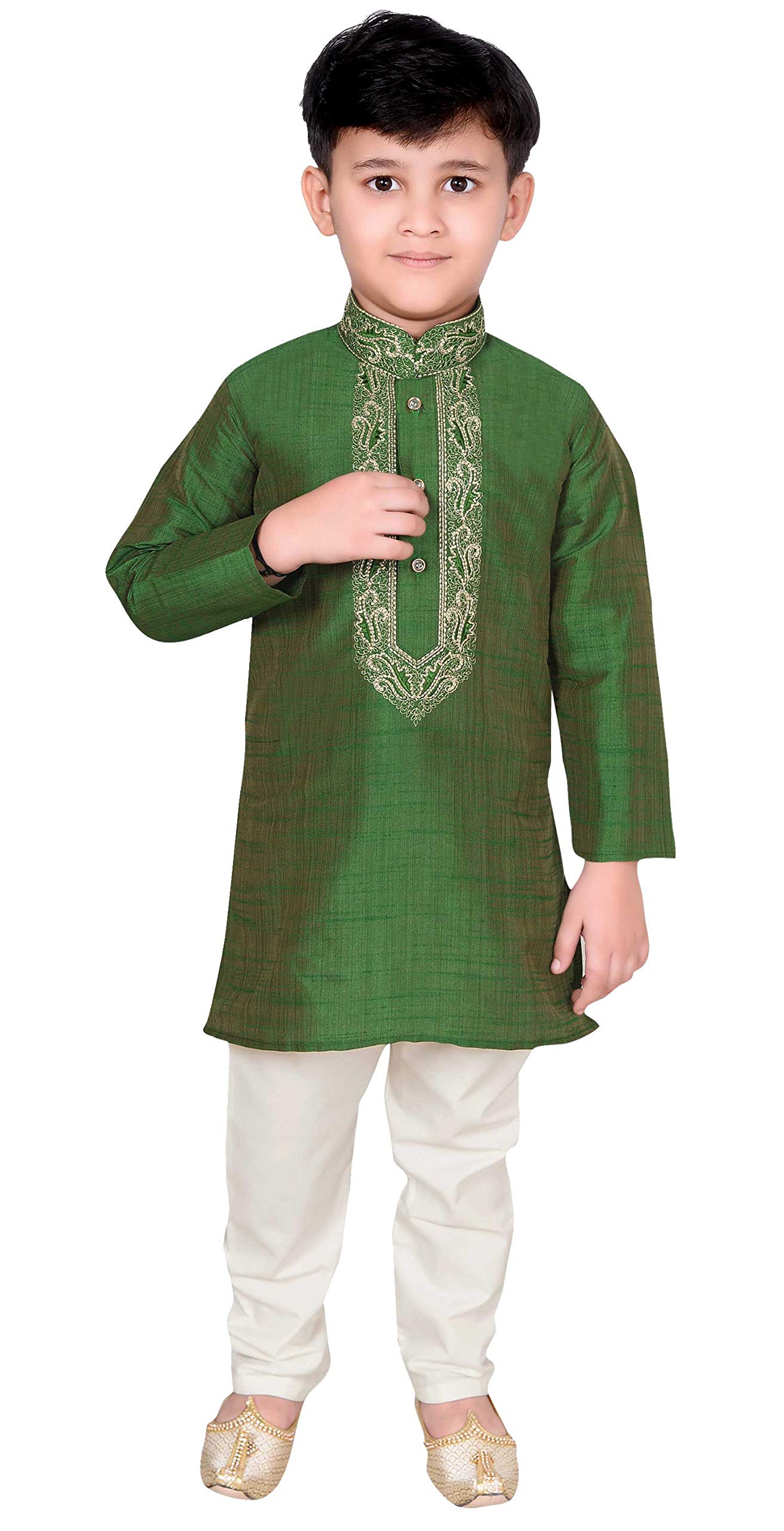 Desi Sarees Boys Kurta Pants Sherwani Mehendi Party Salwar Kameez Outfit Fancy Dress 954 (8 Years, Green)