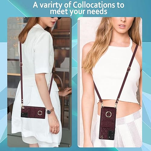 Miniatura 6 de Asuwish Funda de teléfono para Samsung Galaxy Note 20 5G con protector de pantalla de vidrio templado y correa para la muñeca, anillo con bloqueo