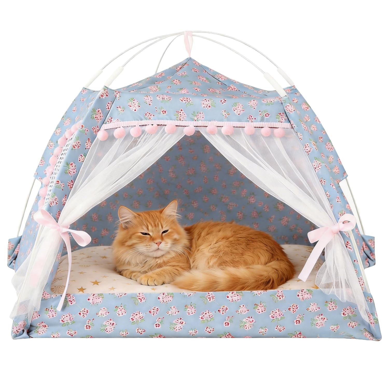Pet Cat Tent Indoor Dog House Bed Pop Up Teepee Portable Folding Cat Small Dogs Puppy Playing Cave Travel Camping Tent Safety Shelter Villa Nest with Removable Cushion for Dog Cat Kitty