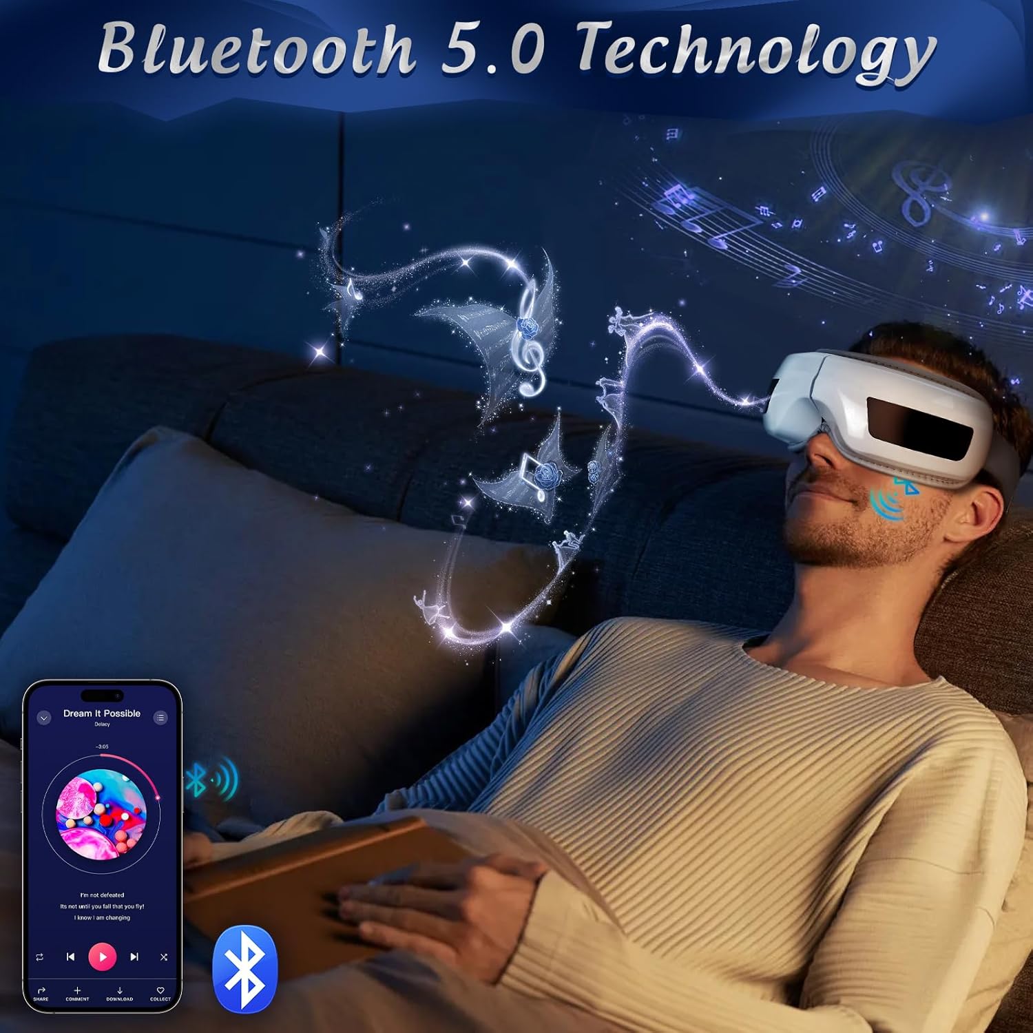 Eye Massager with Heat, Sleep Eye Mask Massage with Bluetooth Music, Reduce & Relax Eye Strain, Dark Circles, Dry Eyes - Improve Sleep Ideal Gifts for Mom Dad - Image 5