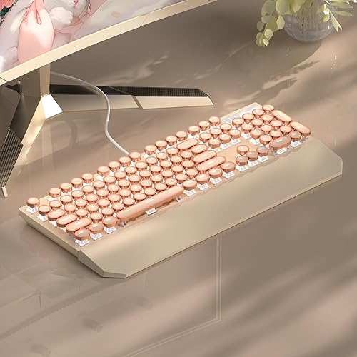 Miniatura 7 de MageGee Teclado mecánico para juegos de máquina de escribir, teclas redondas retro punk, cremoso, 104 teclas, teclados con retroiluminación LED