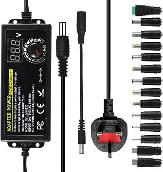 Universal Power Adapter, 3V24V 3A 72W Adjustable Variable AC/DC Adapter Charger, 100V-240V AC to DC Converter Supply with LED Voltage Display with 14 Tips & Polarity Converter