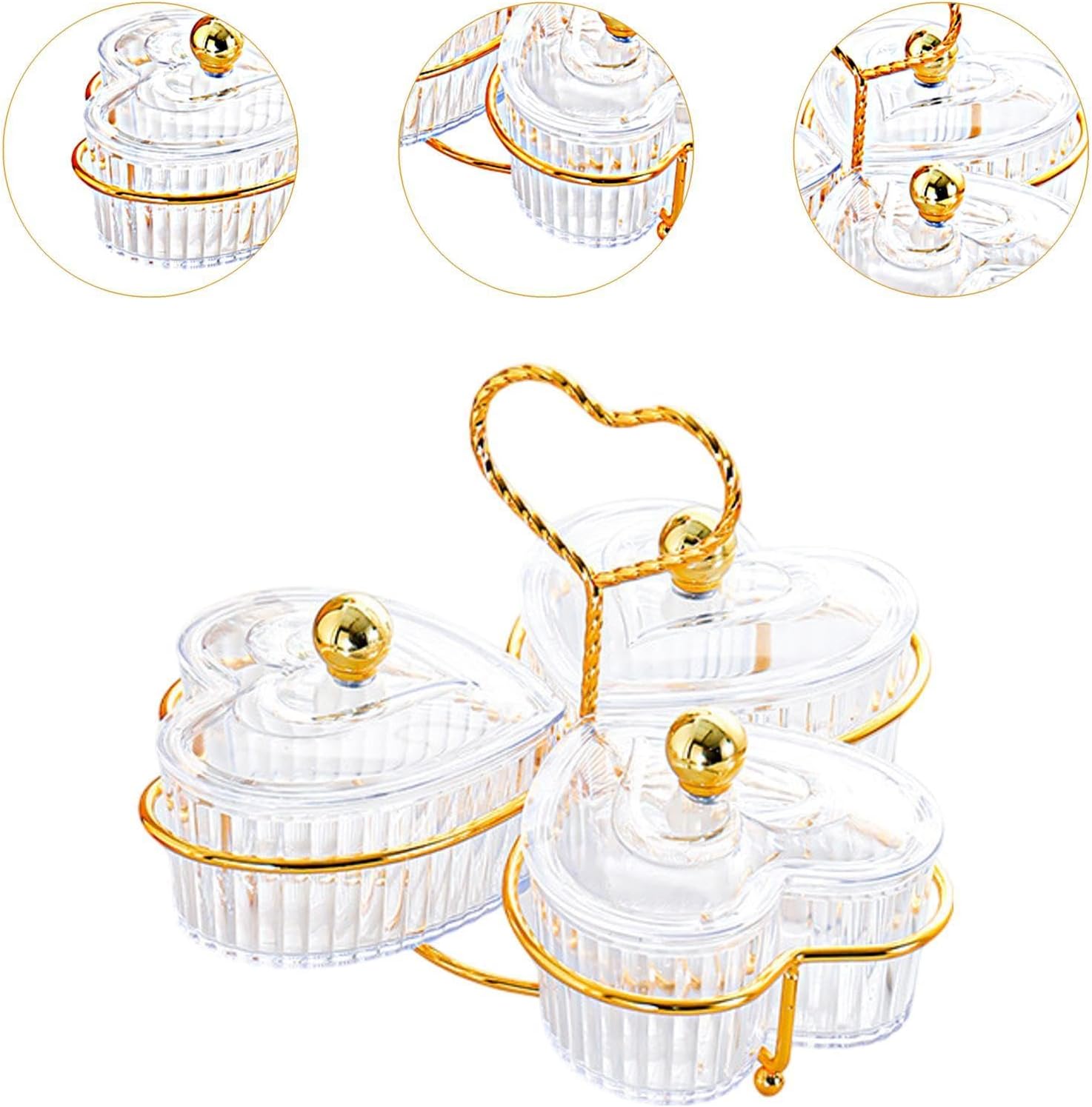 Divided Serving Trays Removable Small Bowls Easy to Carry Nut Serving Dishes Snack Platters for Sweets Dessert Desktop Decor, Clear 3 Bowls
