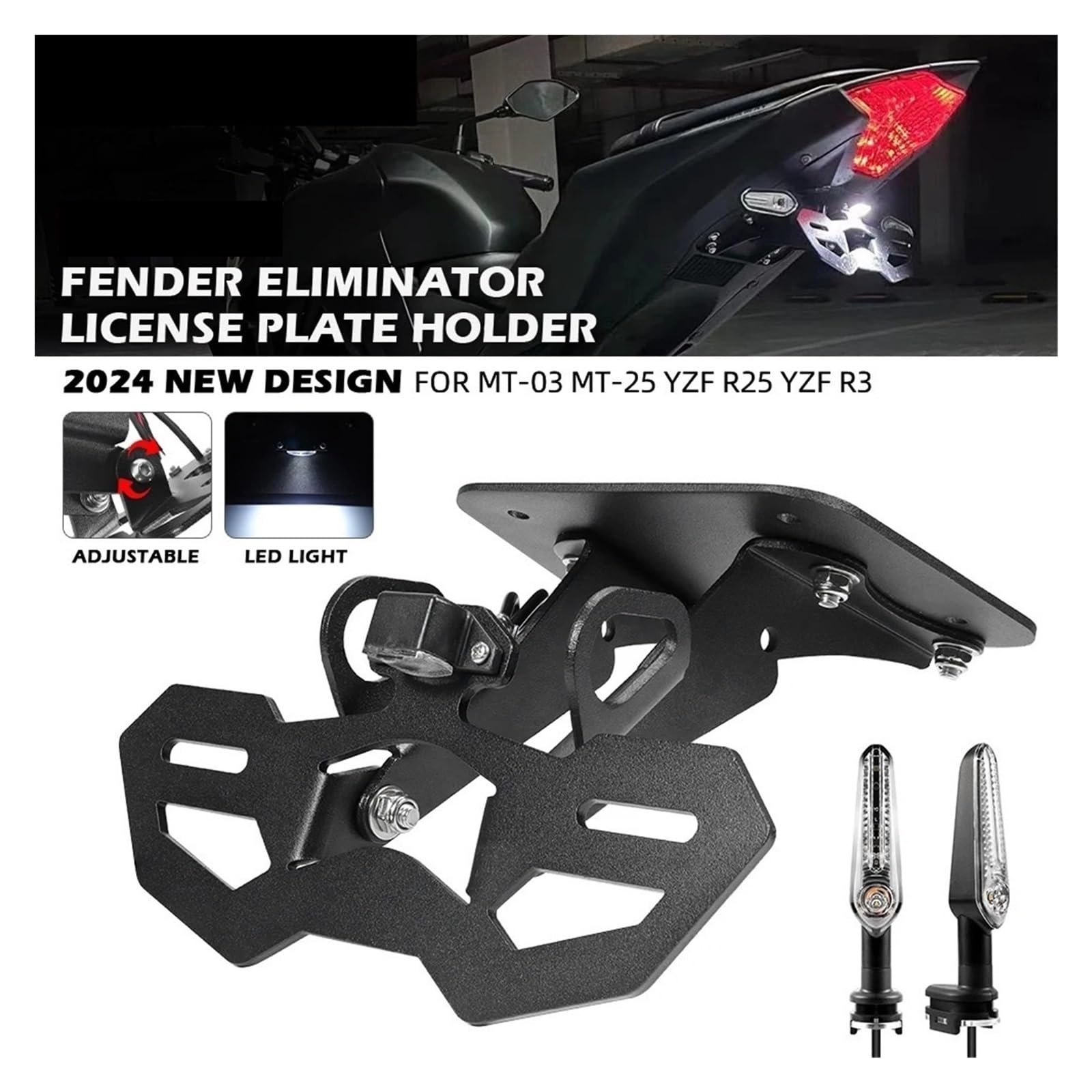 Uchwyt Tablicy Rejestracyjnej Pasuje Do YAMAHA MT03 MT25 YZF R3 R25 2015-2024 LED Light Fender Eliminator Ramka tablicy rejestracyjnej Uchwyt
