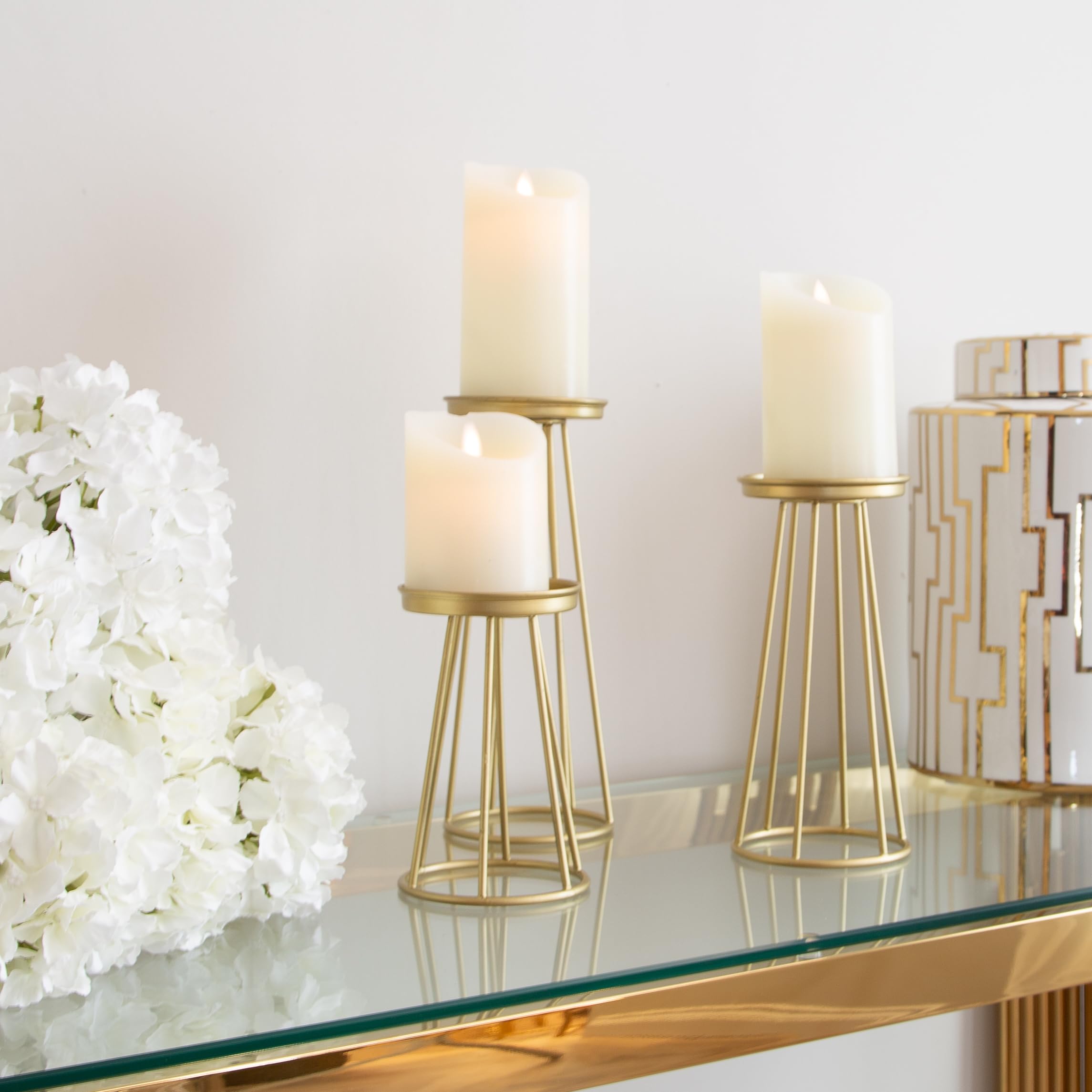 Gold Metal Pillar Candle Holder Set Of 3 Wedding Centrepiece Candlestand Decoration Home Decor Living Room Dining Table Kitchen - Image 3