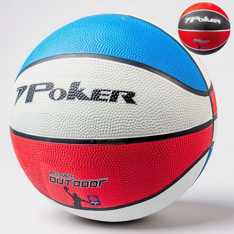 Bola Basquete Poker Outdoor Tamanho 7 Resistente Impermeável Quadra Cimento Reforçada Oficial Mirim