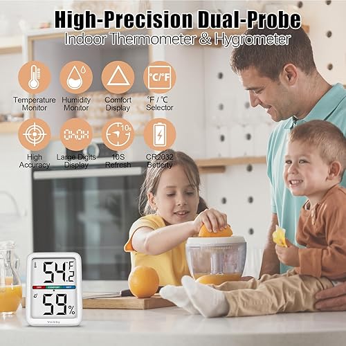 Miniatura 2 de Vaikby Higrómetro de precisión medidor de humedad interior y termómetro de habitación con medidor de temperatura, monitor digital para comodidad del