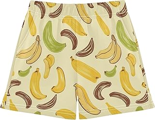 Pantalones cortos deportivos de verano con estampado de plátano para niña, color amarillo, verde, marrón, con bolsillos