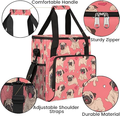 Miniatura 6 de Bolsa de café de dibujos animados con diseño de pugs para perros, bolsa de transporte de viaje compatible con Keurig K-Mini o K-Mini Plus, portátil,