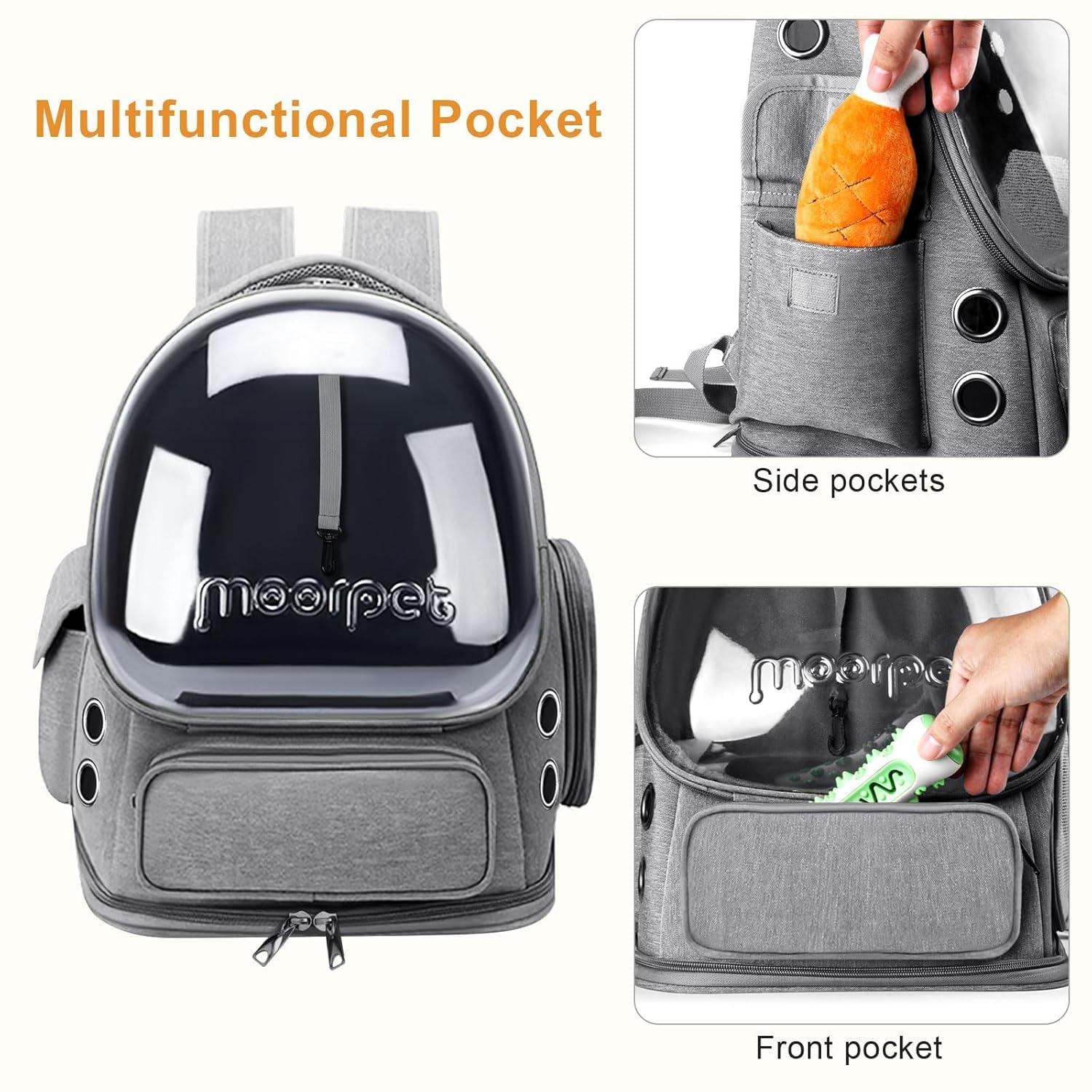 AMPLIN Cat Backpack Carrier, Breathable Kittens Bubble Backpack Large Space Puppy Carrier Backpack for Kitty Small Dog, Foldable Transparent Pet Travel Bag Up to 20 lbs 1