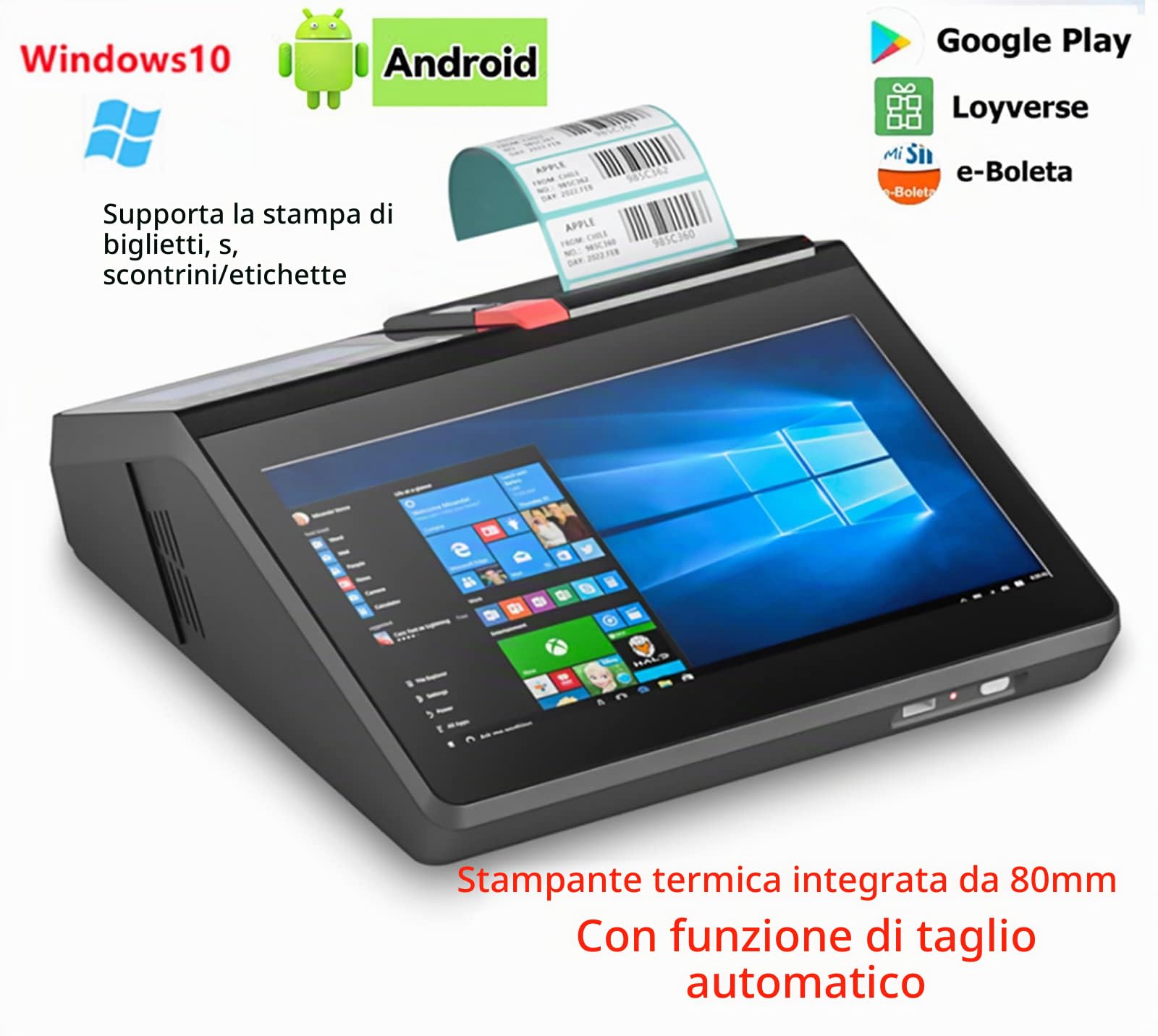 Registratore di cassa touch screen da 11,6 pollici, terminale di pagamento integrato e sistema di cassa per l'accettazione di contactless, chip, carte, stampante di ricevute Terminale Smart POS per Wi