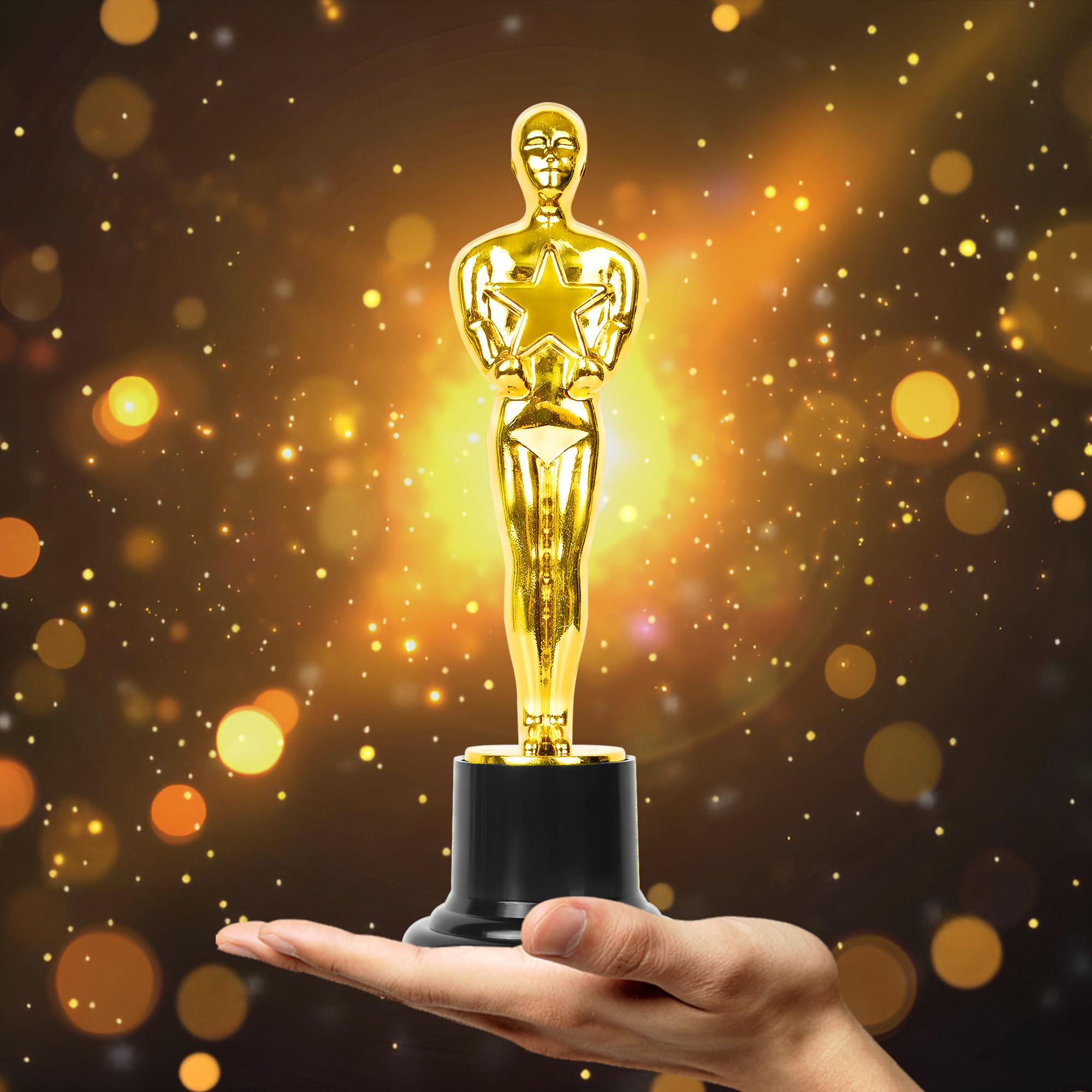 Trofeos Gold Star Award Trofeos, paquete de 12 estatuas doradas de plástico de 6 pulgadas para decoraciones de fiestas, premios de fiesta, premios de juego, recuerdos de fiesta, premios