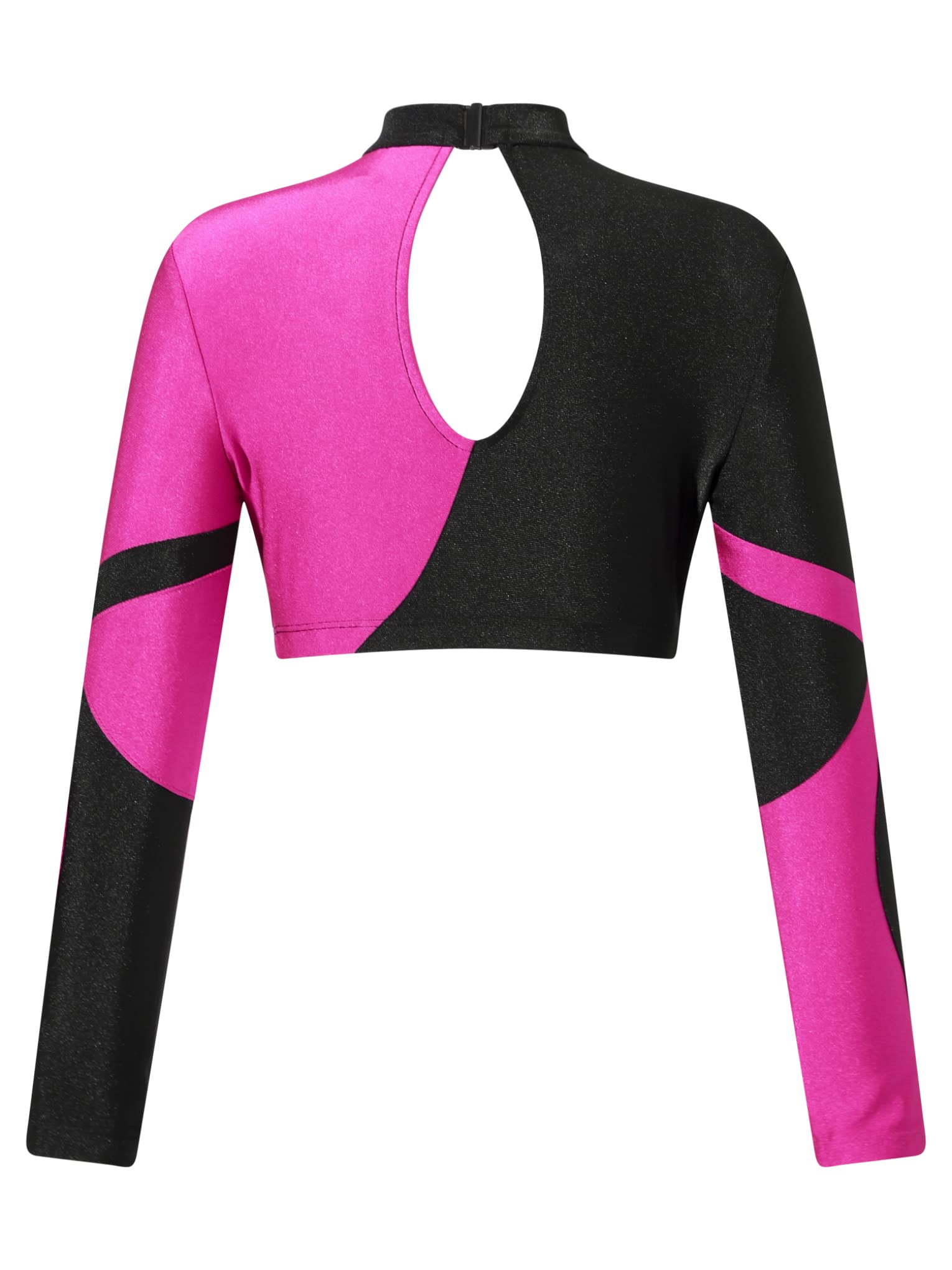 JanJean Kids Girls Long Sleeve Shiny Rhinestone Dance Crop Top for Hip Hop Jazz Streetwear Performance Show Hot Pink 6 Years