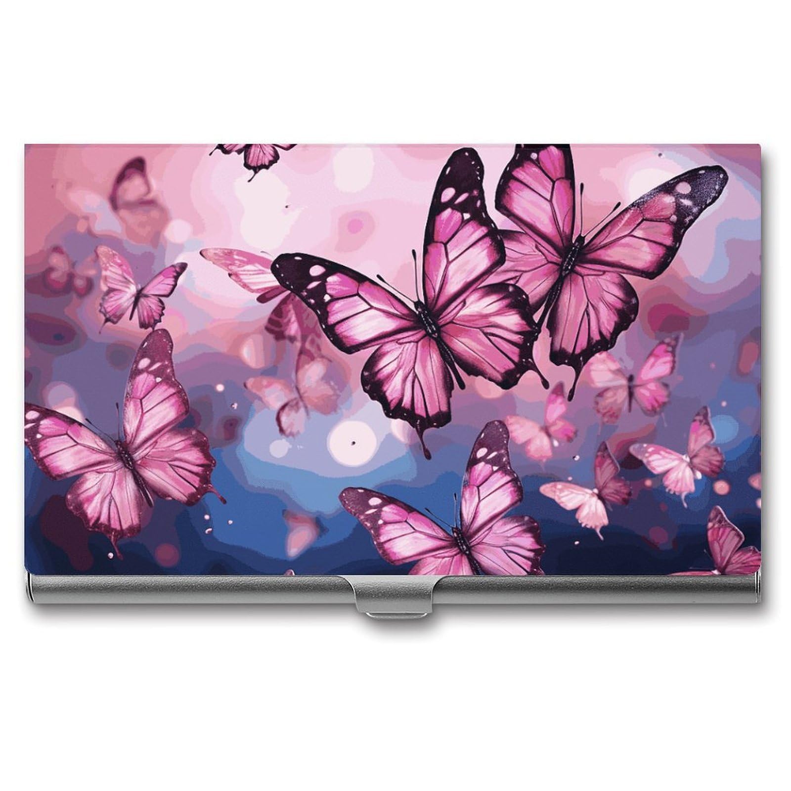 BTCOWZRV Butterflies Business Card Holder Metal Slim Business Card Case, Pocket Card Holder for Men Women Purse Name Card Holder Stainless Steel Wallet Credit ID Case for Office