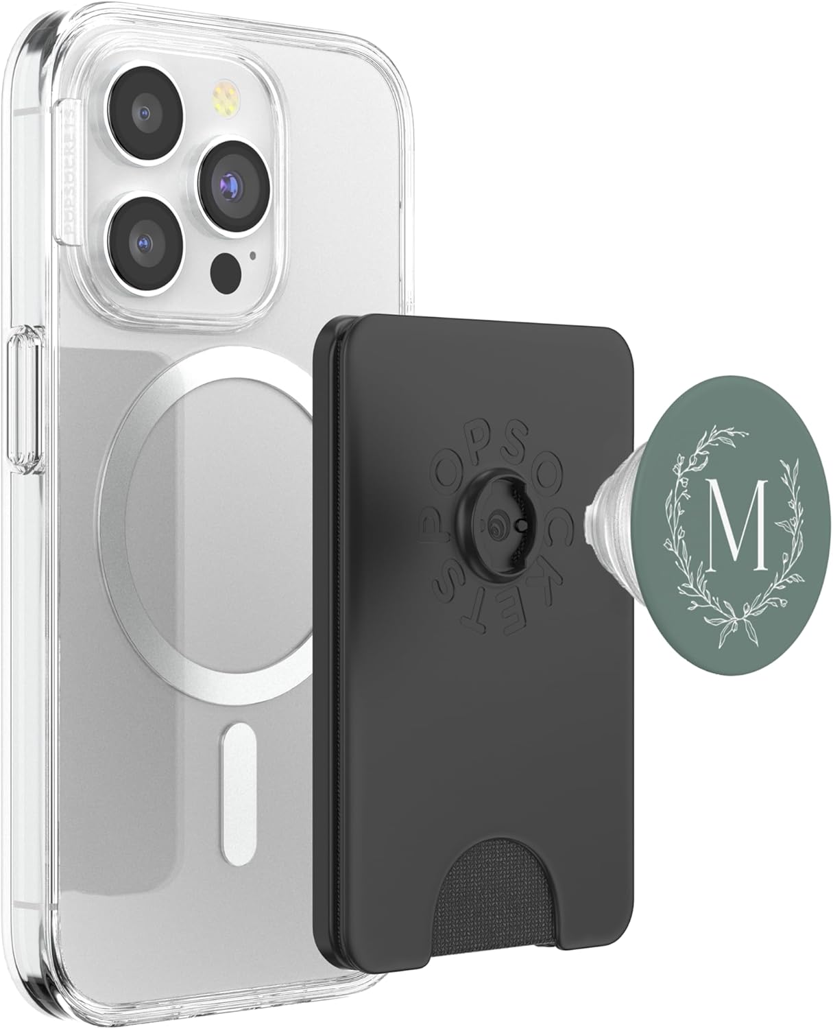Sage Green Capital Letter M Monogram Initial M PopSockets PopWallet for MagSafe