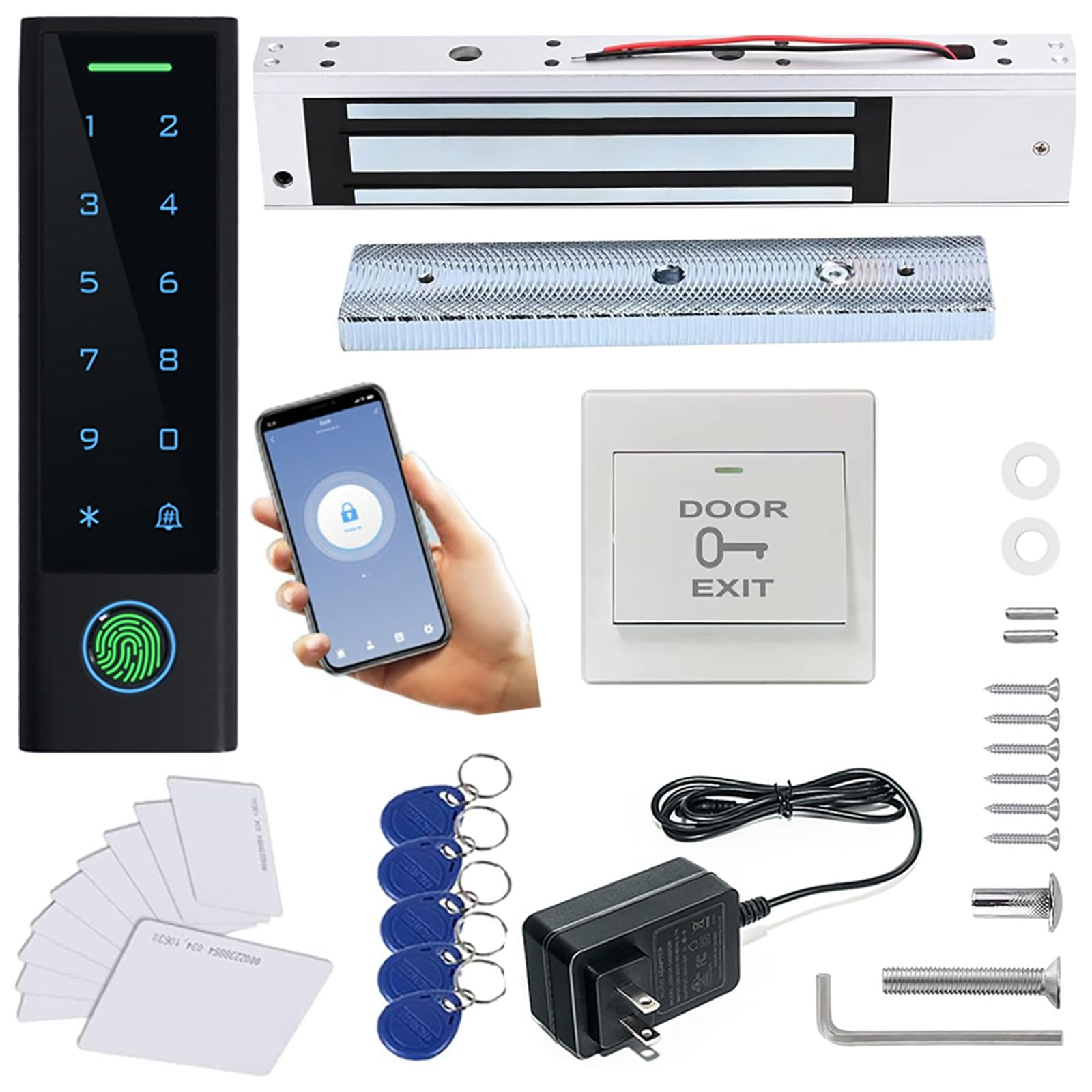 MENGQI-CONTROL WiFi Remote Add Delete User Biometrico Impronte Digitali RFID Password Sistemi di Controllo Accessi + 272,2 kg Forza Serratura Magnetica Elettrica +Schede e Portachiavi Tastiera Lettore